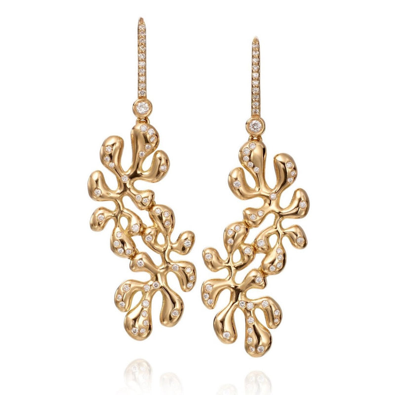 Miseno - Sea Leaf - Drop Earrings with Diamonds, 18k Yellow Gold