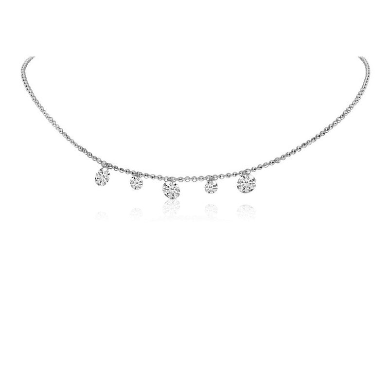 AFJ Diamond Collection - 5 Stone Diamond Necklace, White Gold