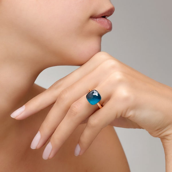 Pomellato - Nudo Maxi - Stackable Ring with London Blue Topaz, 18k Rose and White Gold