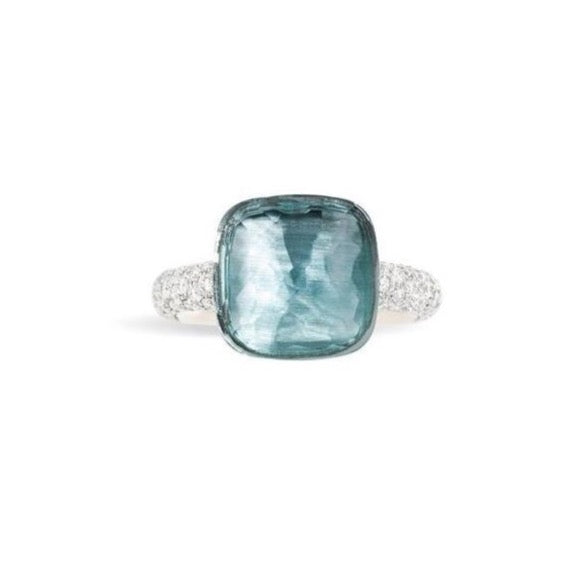Pomellato - Nudo Maxi - Stackable Ring with Blue Topaz and Diamonds, 18K White and Rose Gold