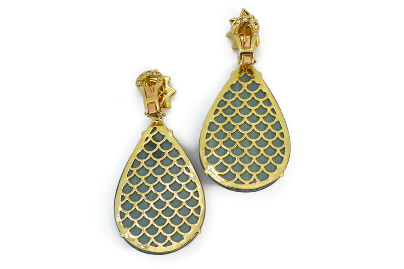 Silvia Furmanovich - Drop Earrings with Ethnic Blue and Yellow Marquetry, Citrine and Diamonds, 18k Yellow Gold