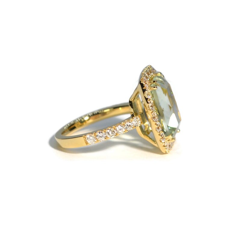 A & Furst - Dynamite - Cocktail Ring with Prasiolite and Diamonds, 18k Yellow Gold