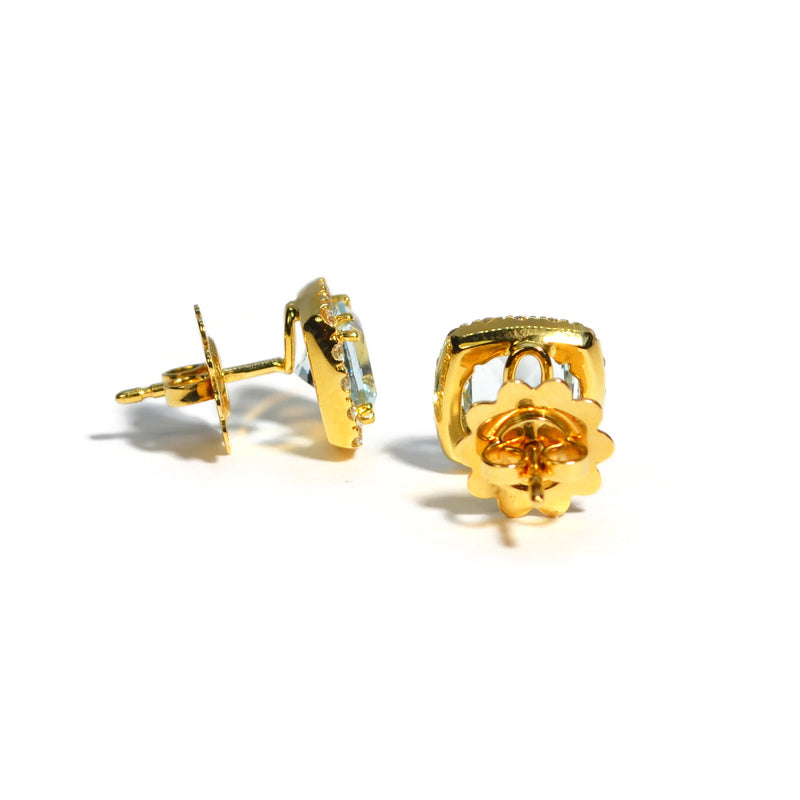 A & Furst - Dynamite - Stud Earrings with Aquamarine and Diamonds, 18k Yellow Gold
