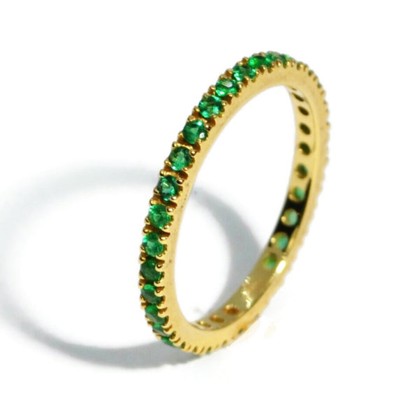 A & Furst - France Eternity Band Ring with Emeralds all around, French-set, 18k Yellow Gold