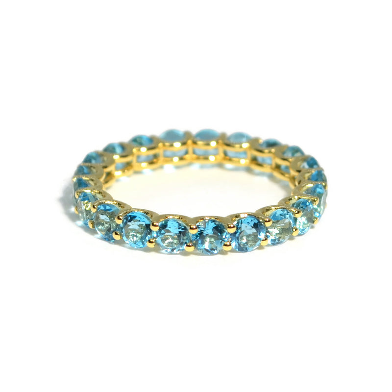 A & Furst - France - Eternity Band Ring with Swiss Blue Topaz, 18k Yellow Gold