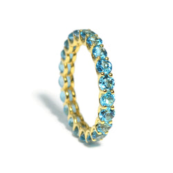 A & Furst - France - Eternity Band Ring with Swiss Blue Topaz, 18k Yellow Gold