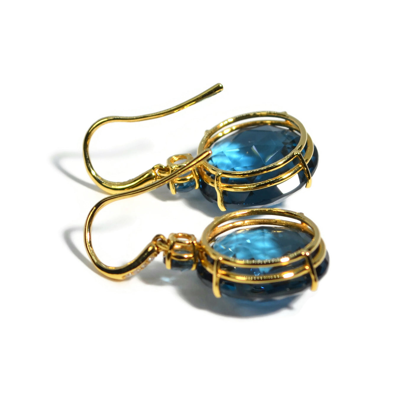 El Joyero London Blue Topaz Threader Earrings - Brass Gold Electroplated, Handmade, 4.5 Inch Chain, Pendulum Gemstone