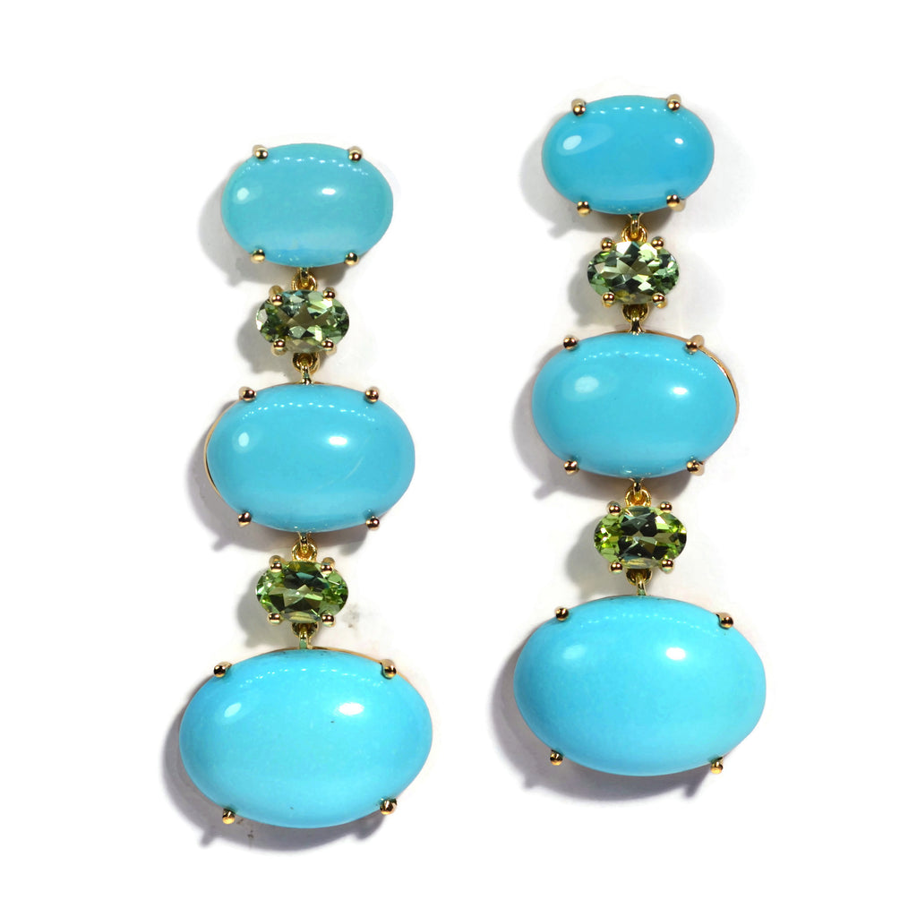 A & Furst - Sole - Drop Earrings with Arizona Turquoise and Mint  Tourmaline, 18k Yellow Gold