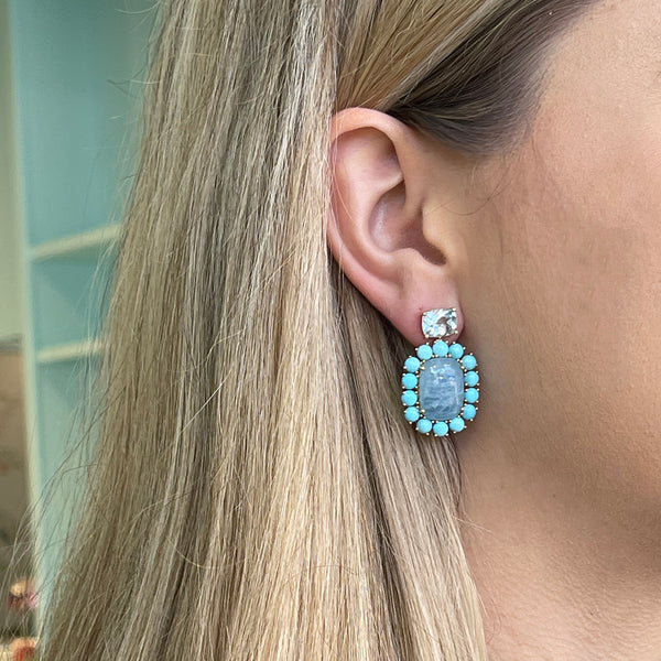 A & Furst - Sole - Drop Earrings with Aquamarine, Turquoise and Sky Blue Topaz, 18k Yellow Gold