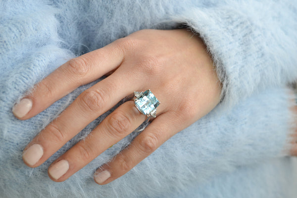 A & Furst - Party - Cocktail Ring with Aquamarine and Diamonds, 18k White Gold