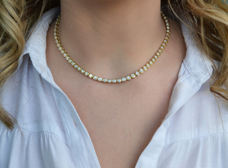 AFJ Diamond Collection - Diamond Bezel Set Riviere Necklace, Yellow Go – AF  Jewelers
