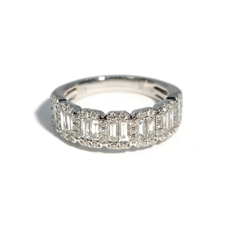 AFJ Diamond Collection - Halfway Eternity Band Ring with Baguette and Round Diamonds 2.66 carats, 18k White Gold