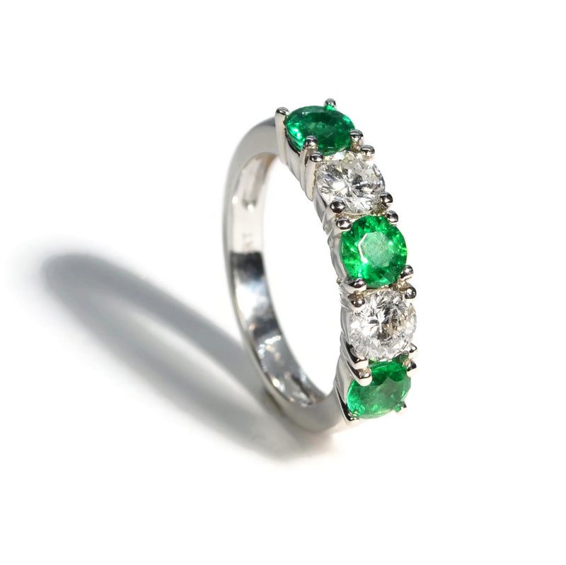 afj-gemstone-collection-5-stone-ring-diamond-emerald-14k-white-gold-RWP9694E