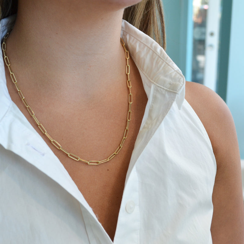AFJ Gold Collection - Paperclip Link Chain Necklace, Yellow Gold
