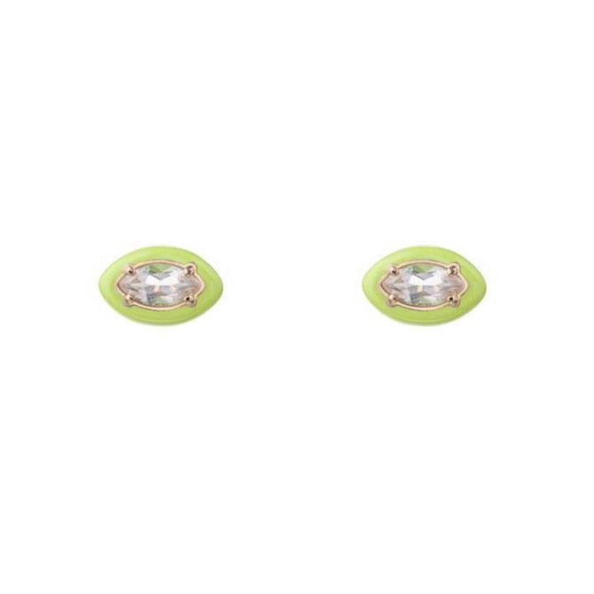 Bea Bongiasca - Marquise Stud Earrings with Rock Crystal and Green Enamel, Yellow Gold and Silver