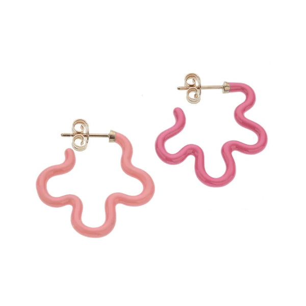 bea-bongiasca-two-tone-asymmetrical-earrings-coral-hot-pink-enamel-9k-yellow-gold-silver-GE201YG-CC2