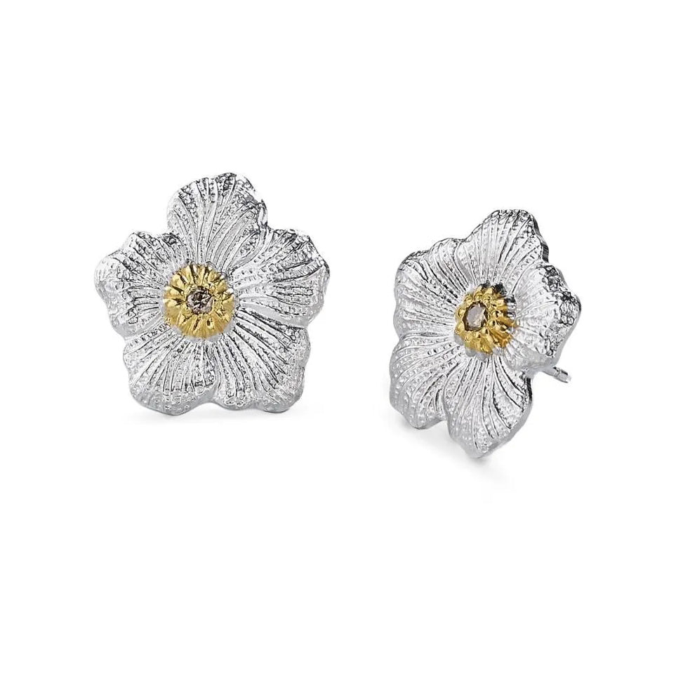 Buccellati - Blossoms Gardenia - Small Button Earrings with Brown Diam ...