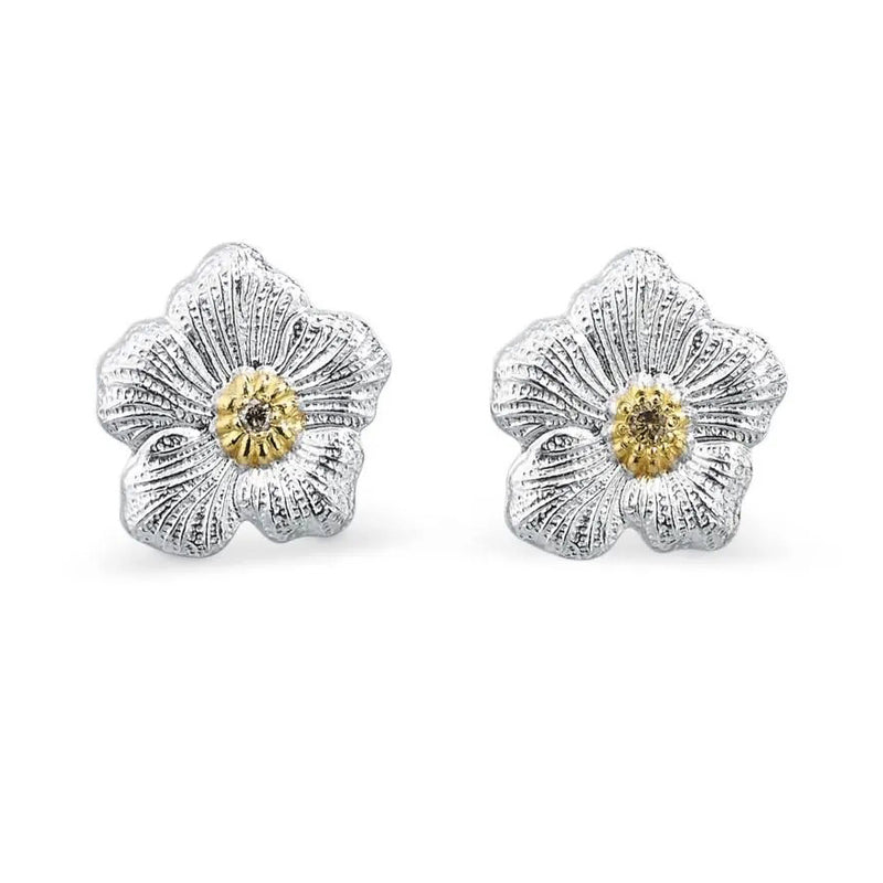 Buccellati - Blossoms Gardenia - Small Button Earrings with Brown Diam ...