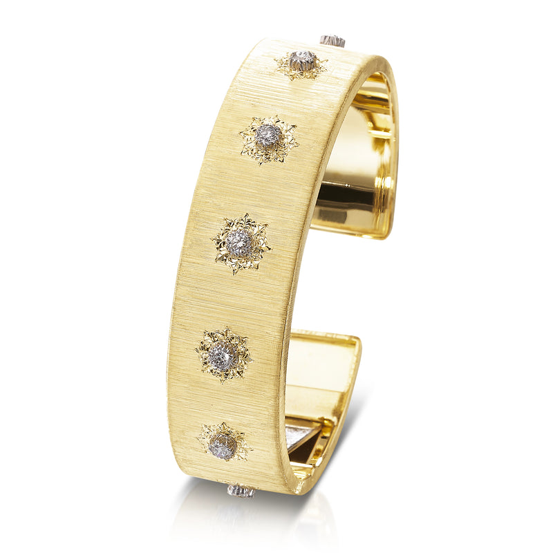 Buccellati - Macri Classica - Cuff Bracelet with Diamonds, 18k Yellow and White Gold, width 15.5 mm