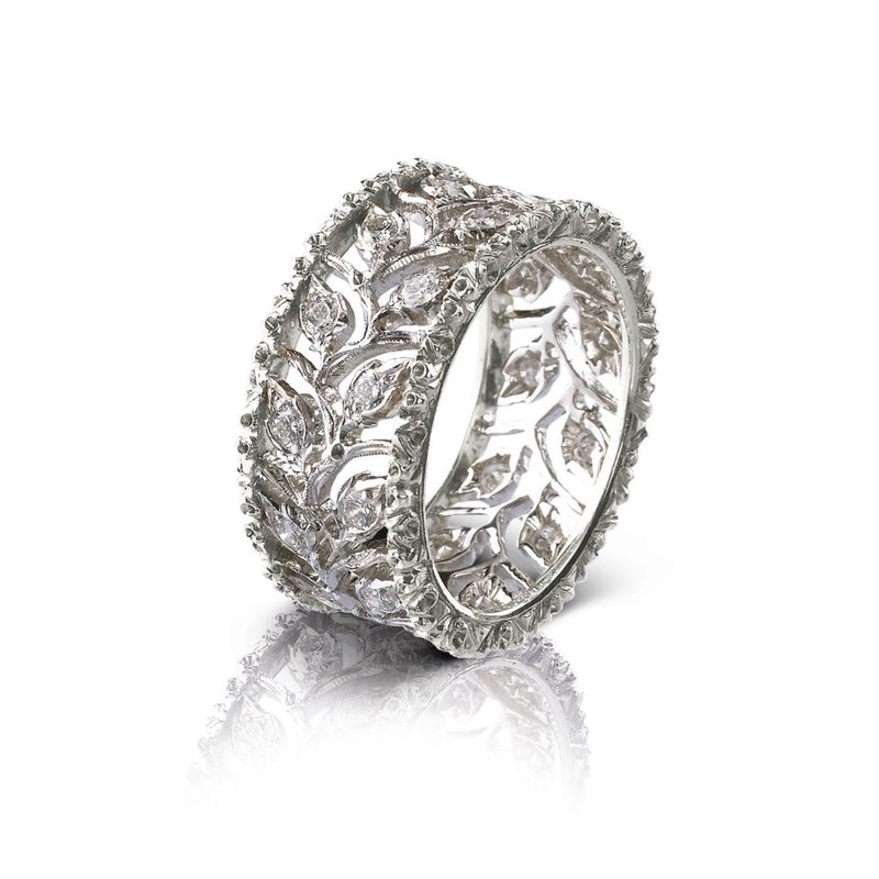 Buccellati - Ramage - Eternelle Band Ring with Diamonds, 18k White Gol ...