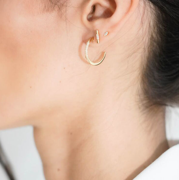 Dana Rebecca Designs - Cynthia Rose - Pave Dome Bar Studs with Diamonds, Yellow Gold