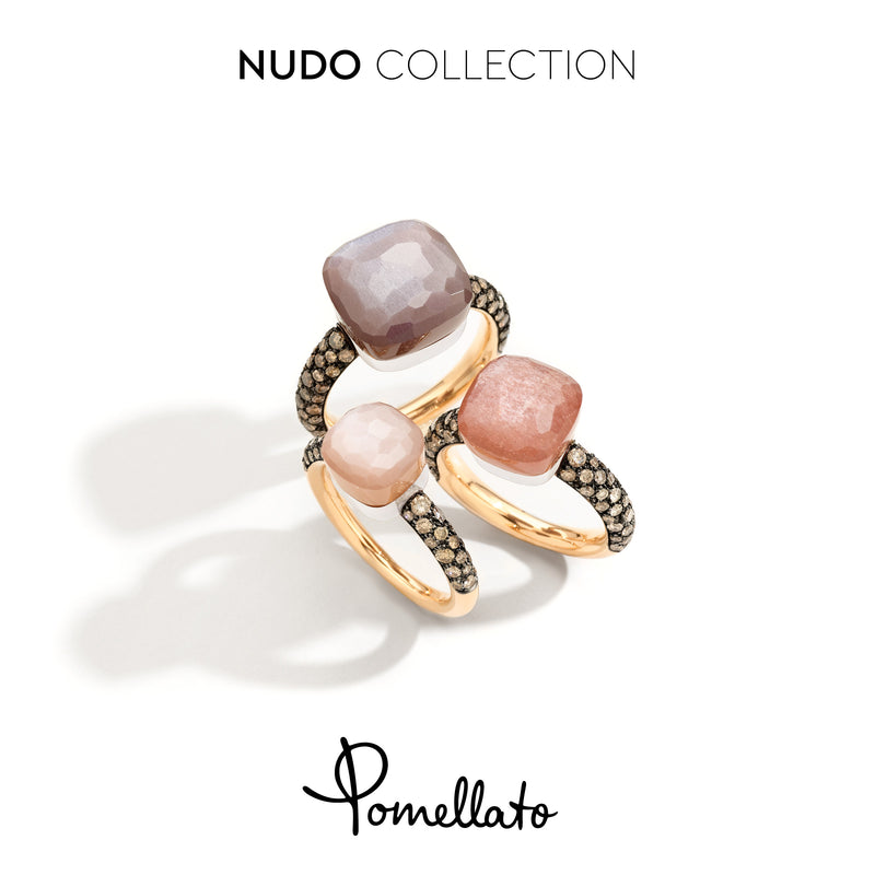 Pomellato - Nudo Chocolate Classic - Stackable Ring with Orange Moonstone and Diamonds, 18k Rose and White Gold