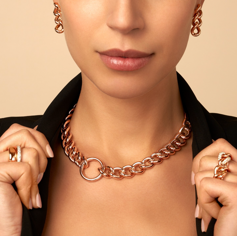Pomellato Catene Gourmette Link Chain Necklace 18k Rose Gold