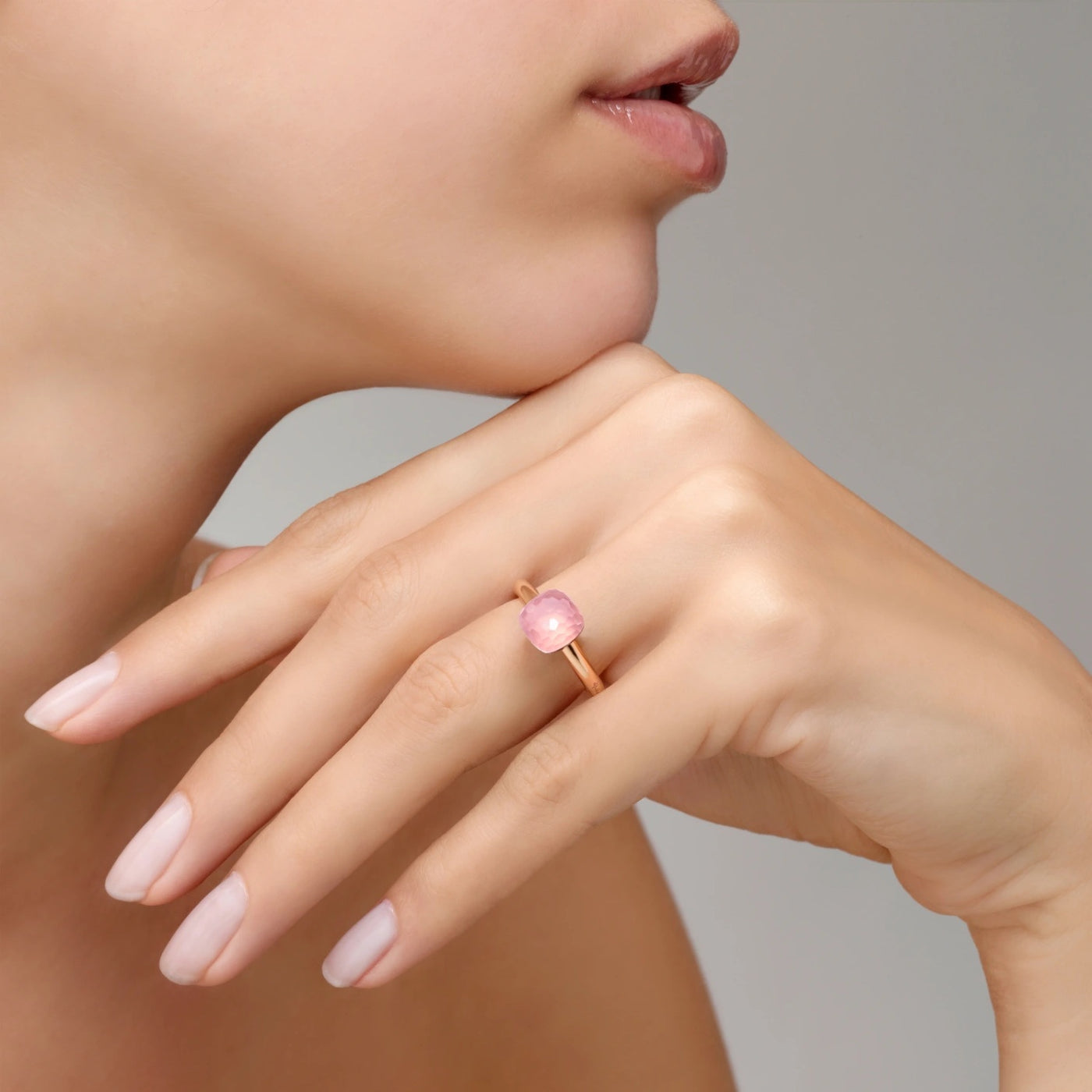 Pomellato - Nudo Petit - Ring with Rose Quartz, 18k Rose and White